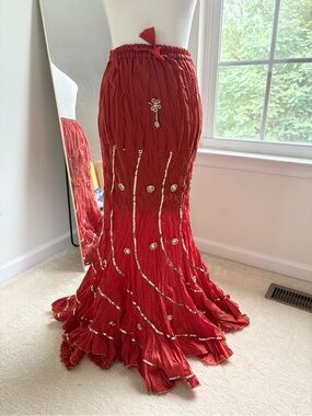 Rust colored Embellished Maxi Skirt with Sequin Detail
